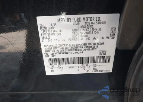 2015 Ford Edge Se из США, поврежденный, VIN 2FMTK3G82FBC16245